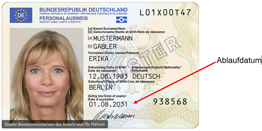 Personalausweis mit gekennzeichnetem Ablaufdatum