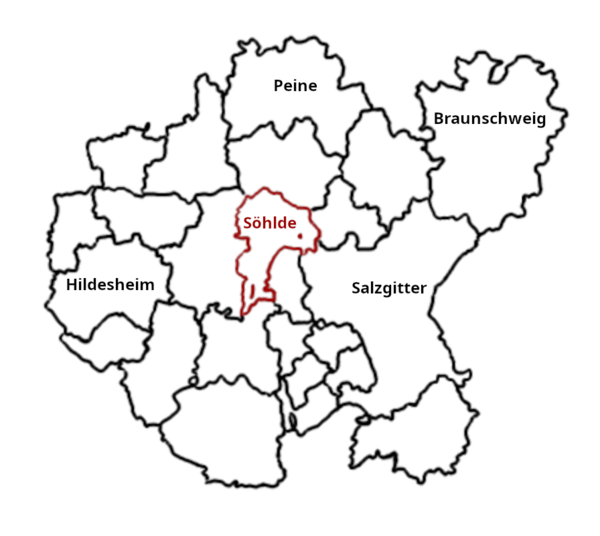 Bild vergr&ouml;&szlig;ern: Ein skizzierter Lageplan der Gemeinde Söhlde, Großraum Peine Braunschweig, Salzgitter und Hildesheim